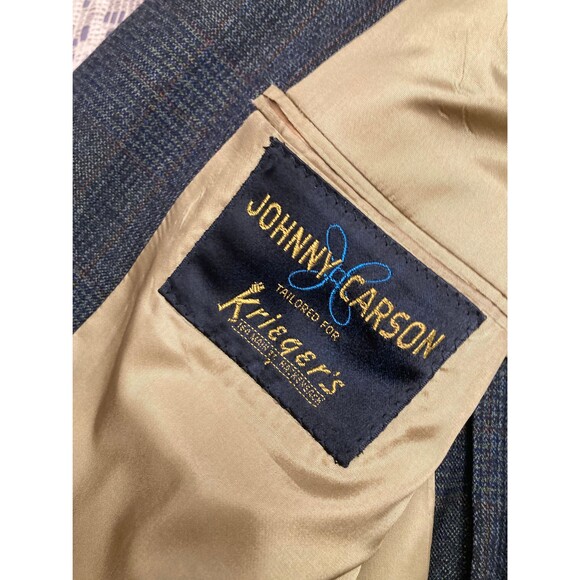 Johnny Carson Sport Jacket Vintage 70s Blue Gray Glenn Plaid Suit Coat Size 42R - Picture 3 of 5